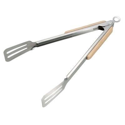 Captain Stag Outdoor BBQ Tongs Wood Grip Turner Tongs 30cm Stainless Steel with Stopper UG-3273