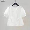 ZANZEA Women Round Neck Short Sleeve Solid Casual Blouse