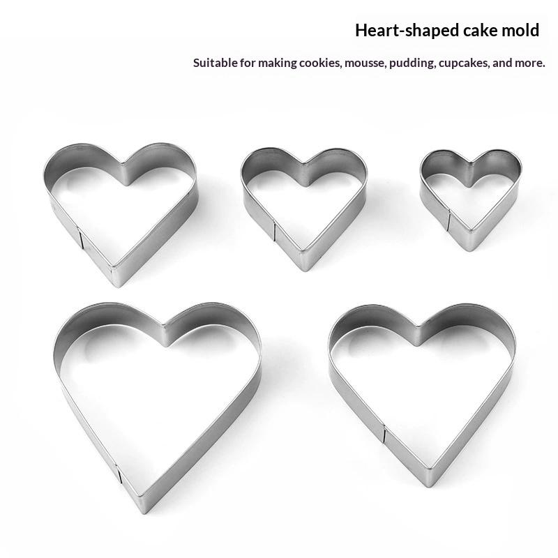 5 Pcs/Set Diy Love Heart Stainless Steel Cookie Cutter Biscuit Mold Fondant Pastry Cake Decorating Baking Tools Kitchen Bakeware