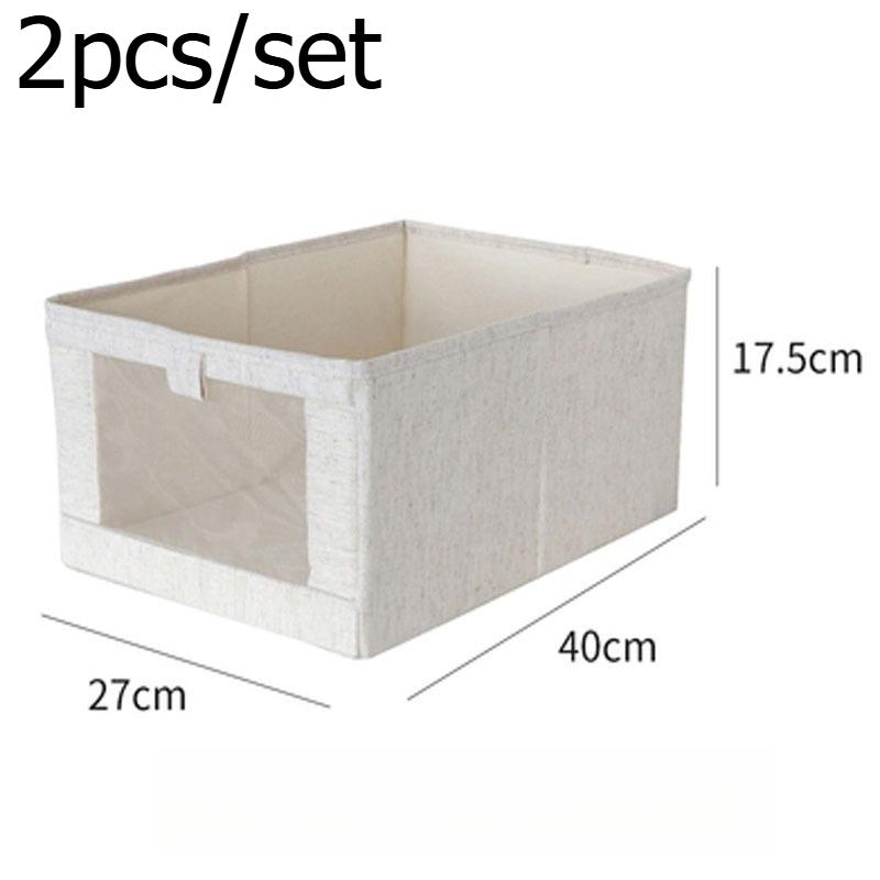 

2 шт./комплект Прозрачное Окно Хлопчатобумажная Льняная Ткань Коробка для Хранения Складной Органайзер для Одежды для Домашнего Шкафа Хранение Одежды Брюк Контейнер бежевый