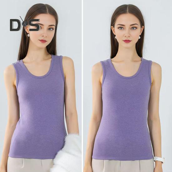 Winter Women Thermal Vest Seamless Velvet Fast Temperature Lock Round Neck Slim Fit Elastic Sleeveless Inner Wear Bottoming Tank Top
