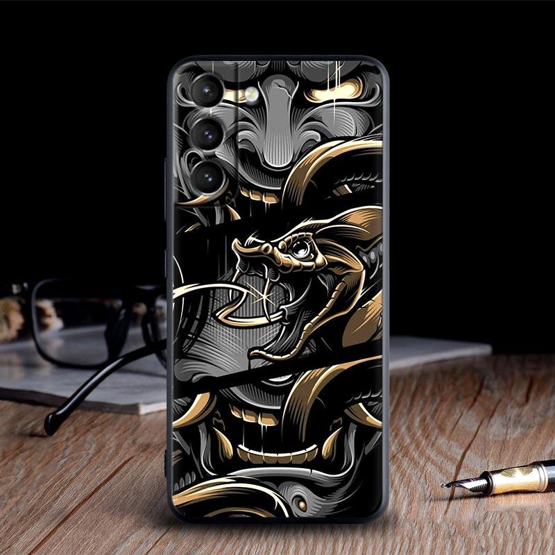 Japan Oni Samurai Yokai Mask Dragon Cases For Samsung Galaxy S24 Ultra S21 FE S23 S20 S22 Ultra S10 Plus Case Soft Funda Covers