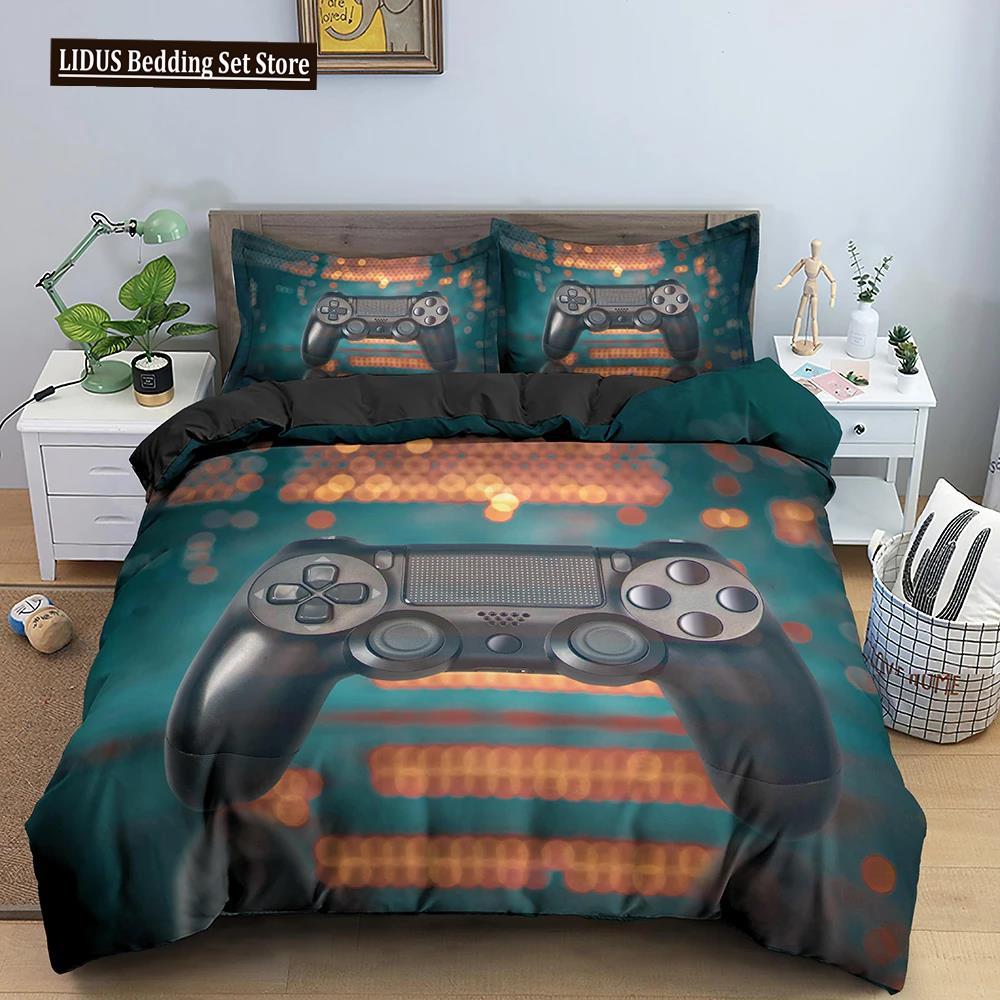 Teens Video Games Comforter Duvet Cover King Gamepad Controller Bedding Set For Kids Boys Girls Youth Game Polyester Bedding Set