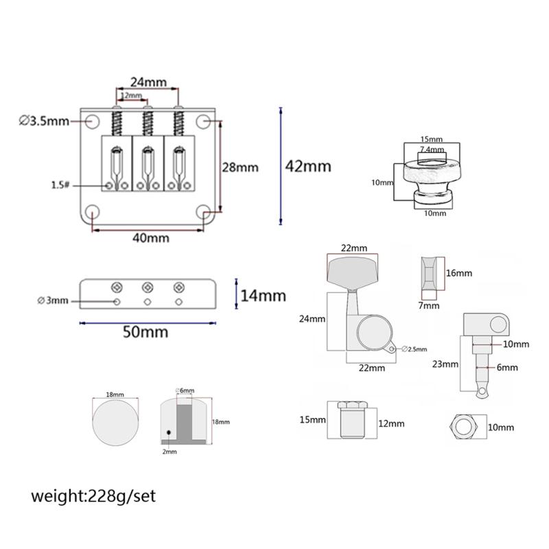 Piese de chitară cu 3 corzi, cu coadă dură, reglabile cu corzi 1R2L, butoane, spate, compatibile pentru trabucuri