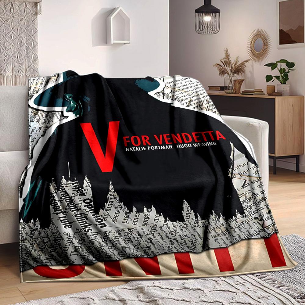 1pc V for Vendetta Flannel Throw Blanket - HD Printed Lightweight Soft Warm All-Season Blanket for Sofa, Bed, Travel, Camping 103