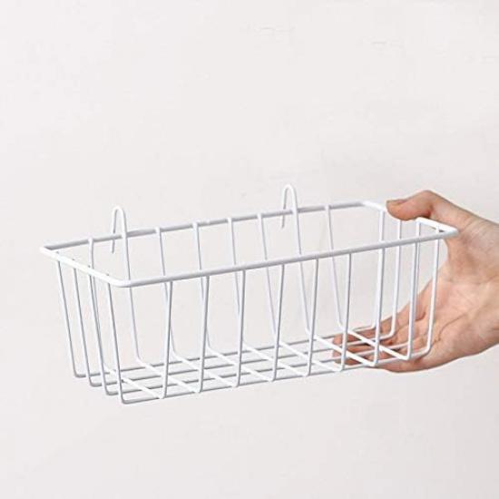 Wall Grid Panel Basket Display Shelf Storage Rack 9.2"x3.9"x3.1" Pack of 2 (White)