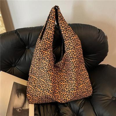 Nylon Portable Foldable Shopping Bag Fashion Versatile Leopard Pattern Underarm Shoulder Bag  Commuter Tote Bag
