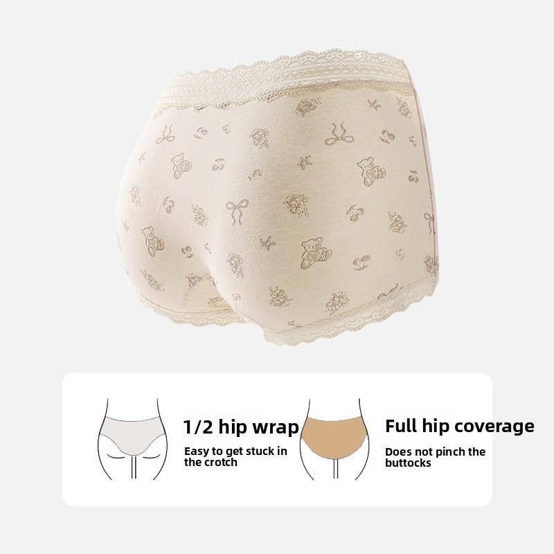 Female Spring and Autumn Vintage Floral Pure Cotton 10A Antibacterial Crotch Skin Friendly Breathable Stretch Mid Waist Flat Angle Panties