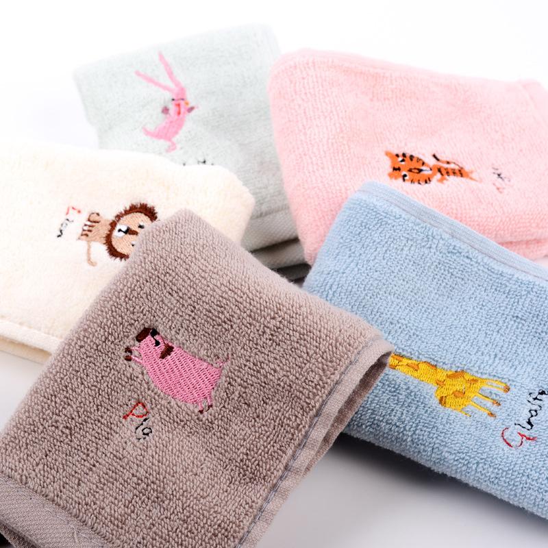 5pcs Cotton Small Square Towel Cartoon Embroidered Plain Color Hook Children's Square Towel