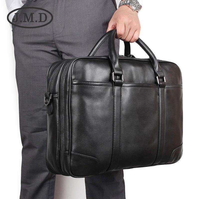 Jiameida Herren Schwarze Echte Leder Aktentasche - Koreanischer Stil Handtasche & Laptop Business Tasche