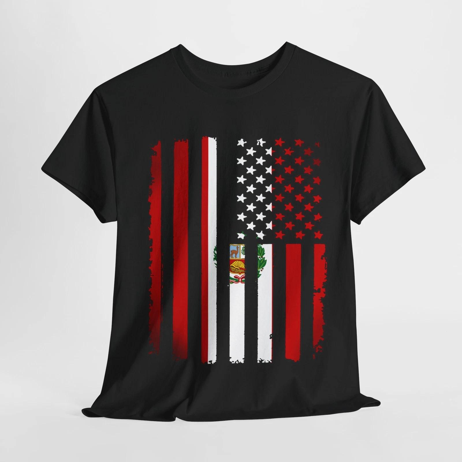 PERU USA FLAGS MIXED COOL GRAPHIC T SHIRT Unisex Heavy Cotton Tee 3XL