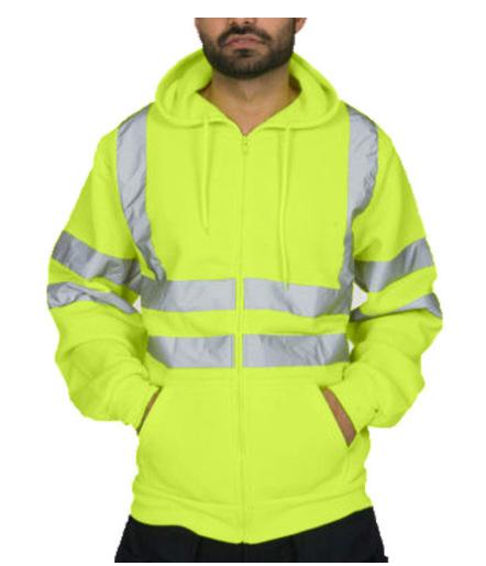 Men's Reflective Stripe Sanitation Work Clothes with Fleece Hooded Top, Outdoor Sweatshirt for Men