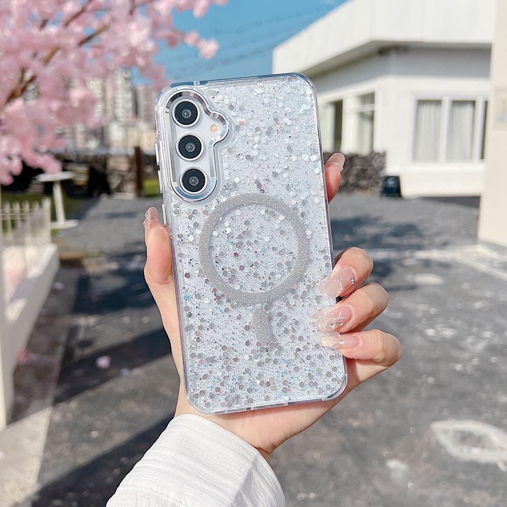 KEYSION Luxuxy Glitter Magnetic Phone Case for MagSafe for Samsung A55 5G A35 A25 5G TPU+PC Shockproof Cover for Galaxy A15 4G 5G