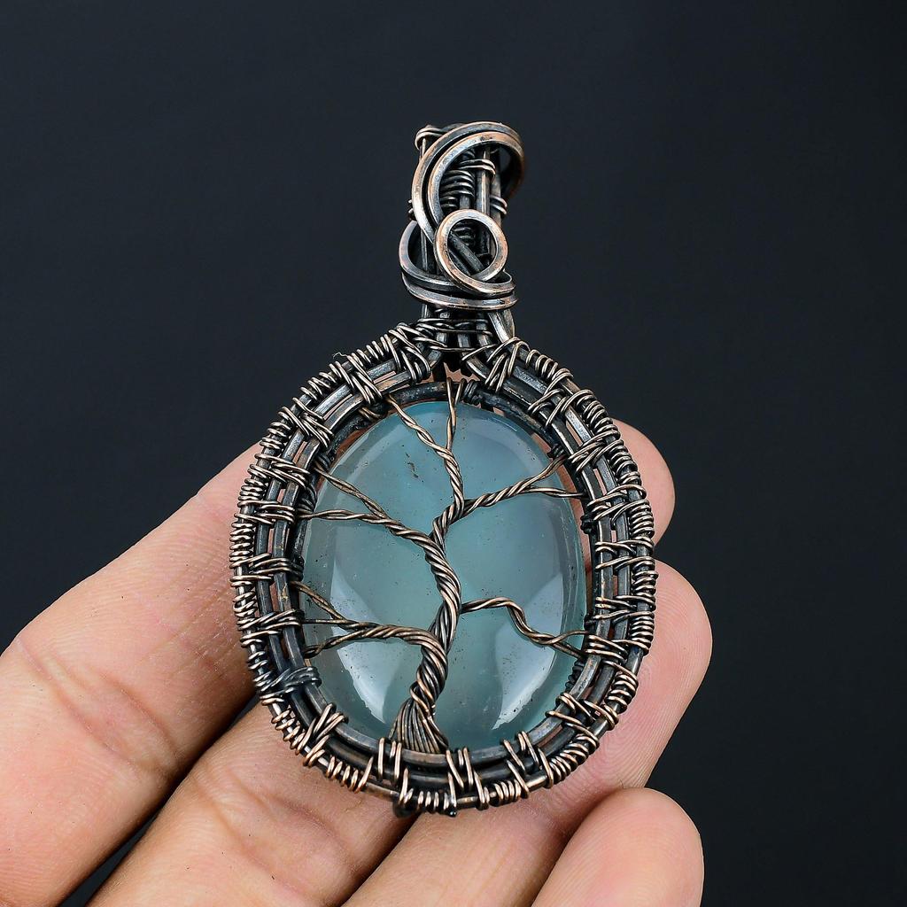 Wonderful Chalcedony Gemstone Handmade Pure Copper Wire Wrap Jewelry Pendant