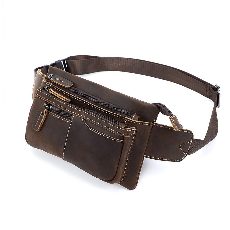 New Chest Bag, Retro Men's Bag, Leather Waist Bag, Outdoor Sports Small Bag, Cowhide Shoulder Bag, Motorcycle Bag, Multifunctional