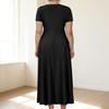 Women's Casual Fashion Large Size Color Round Neck Short Sleeve Pocket Straps Swing Dress