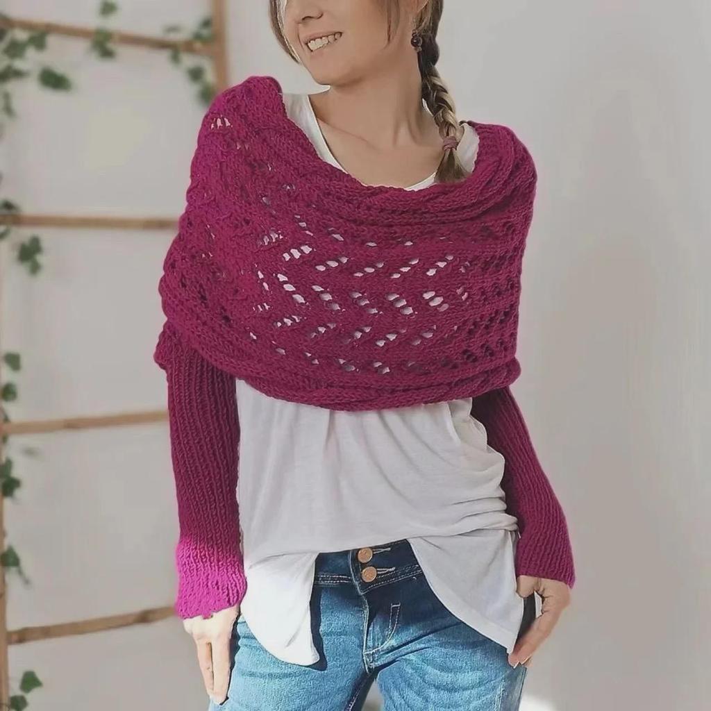 2024 European & American Autumn/Winter Wool Scarf: Twisted, Hollow, Extended Double Sleeve Shawl