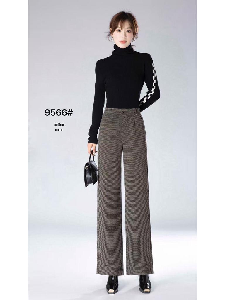 Women's High-Waist Cashmere Houndstooth Wide-Leg Pants - Versatile Autumn Fashion 2025