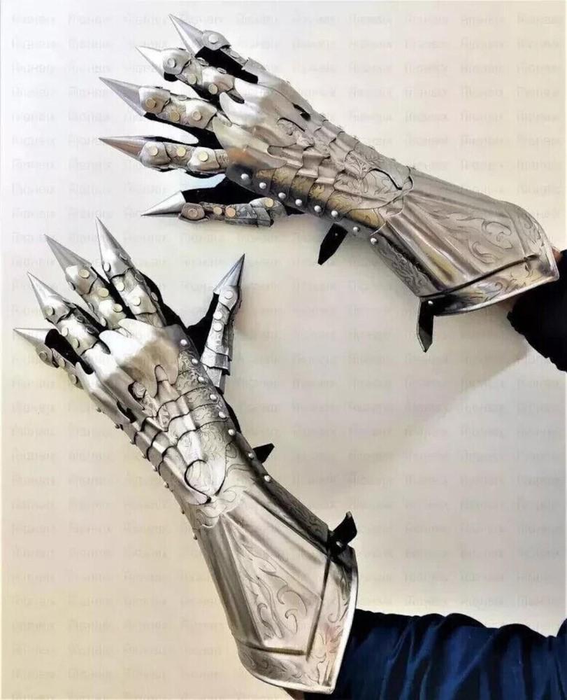 Středověké stříbrné rukavice Nazgul Unisex Ocelové brnění Rukavice Kostým křižáka