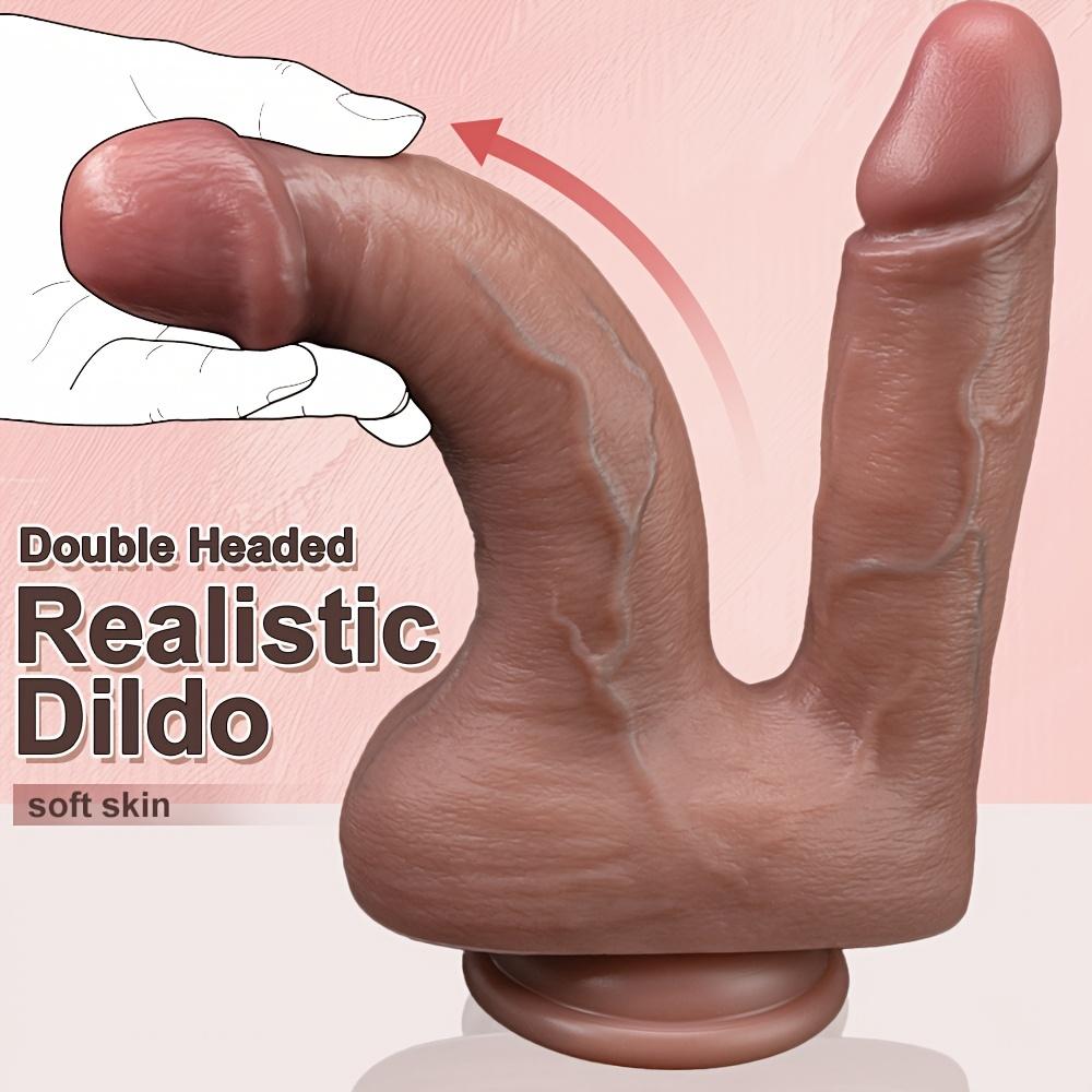 Wearable Two-Headed Realistic Dildo – Dual Silicone Design with Strong Suction Cup, Battery-Free Anal & Vaginal Toy for Men, Women & Couples