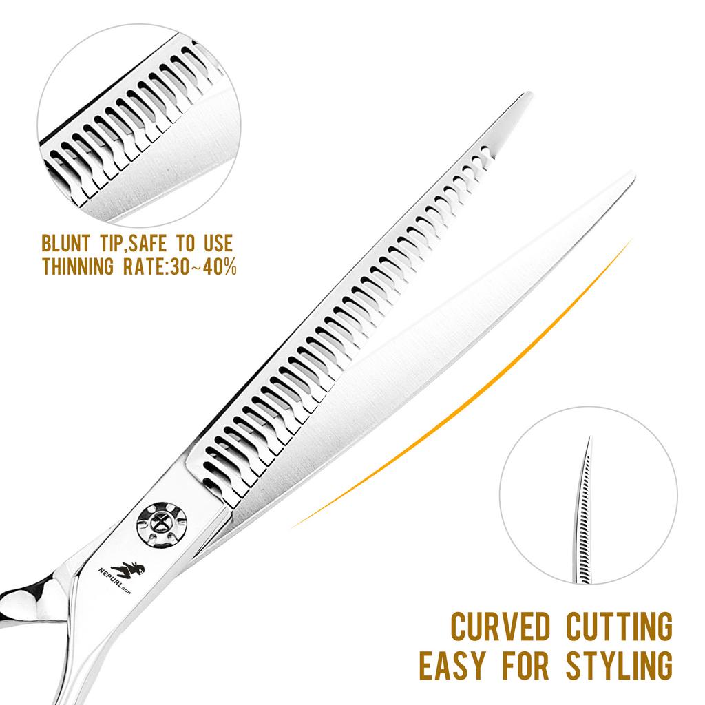 7.5-Inch Curved Magic Tooth Scissors, Pet Trimming Scissors, Thin Scissors, Professional-Grade Pet Division Special