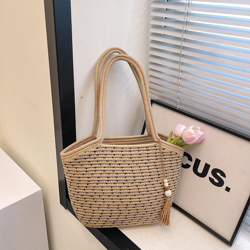 

Вязаная сумка через плечо большой вместимости, новая темпераментная ручная соломенная сумка, отпускная пляжная сумка, универсальная сумка-корзина для овощей Without pendant хаки