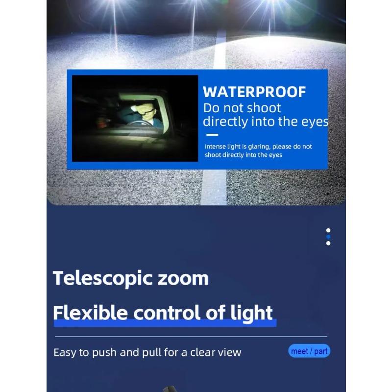 Lanternă LED Reîncărcabilă de Mare Putere cu Lumină Laterală, Lumină Tip Torță Pentru Camping în Aer Liber, Lumină de Drumeție, Lumină Intermitentă Puternică
