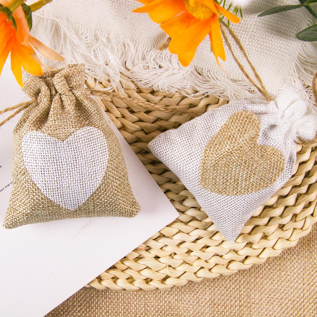 10/20pcs Natural Burlap Gift Drawstring Bags Heart Linen Jute Candy Gift Packaging Bag Wedding Pouches for Guest Birthday Party
