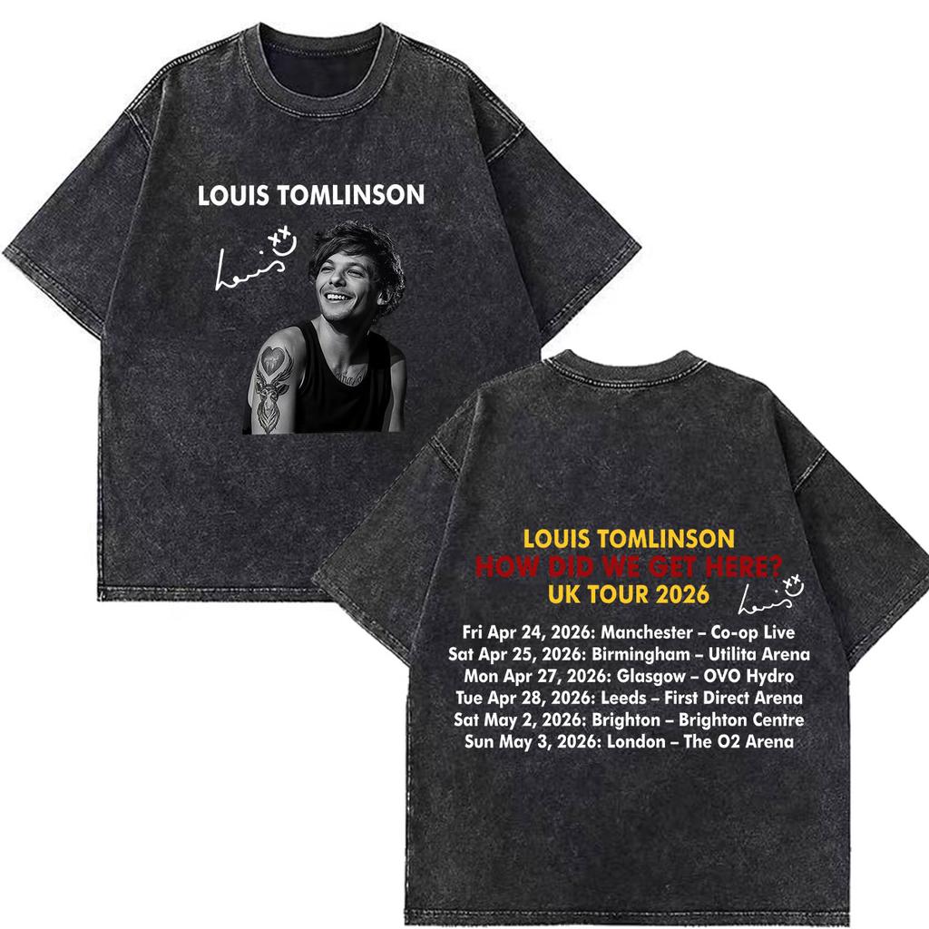 Louis Tomlinson How Did I Get Here Tour 2026 Print Vintage Washed T Shirt Men Women Hip Hop Tshirt Cotton Casual Loose Tshirs