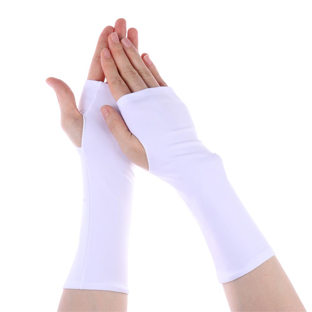 Sunscreen Protection Fingerless Long Gloves Women Arm Cool Summer Solid Mittens Half Finger Sleeves Black White Nude