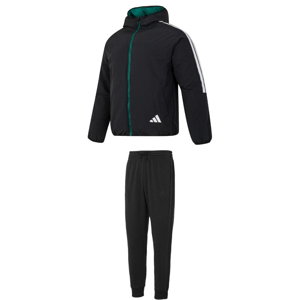 

Adidas Цветные блоки двусторонняя куртка с капюшоном и флисовая подкладка теплые спортивные штаны комплект мужской спортивной одежды черный JM4624+IJ8885 L