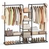 SONGMICS CABIDEIRO DE CASA, Cabide com Prateleira para Sapatos, Rack de Armazenamento Resistente, 6 Prateleiras de Armazenamento, 2 Varões para Pendurar, Ganchos em Forma de Palito
