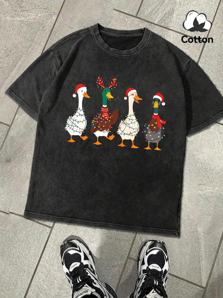 Ducks Full Of Festive Atmosphere Design Men Washed TShirts Summer Soft Cotton Tee Casual ONeck Clothing Street Short Sleeve