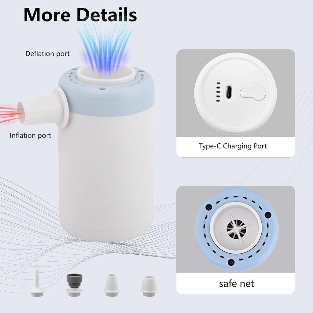 CKCLR Electric Vacuum Storage Bag Pump, 1500mAh Battery Portable Air Pump, 20W Electric Air Pump for Inflatable Paddling Mattresses Pool Beach Toys