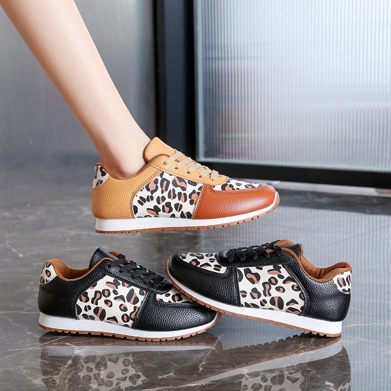 2025 Large-sized Sneaker Shoes for Women, Height-increasing, Breathable, Front-lacing, Leopard Print Lightweight Casual Shoes