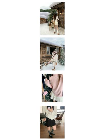 Women's A-line High Waist Pleated Woolen Skirt - Spring/Autumn 2025 College Style