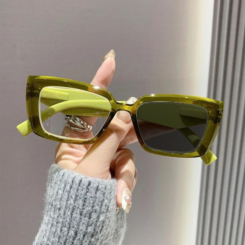 Square Frame Photochromic Reading Glasses Women's Fashion Color Changing Anti Blue Light Presbyopia Sun Glasses Diopter To +4.0