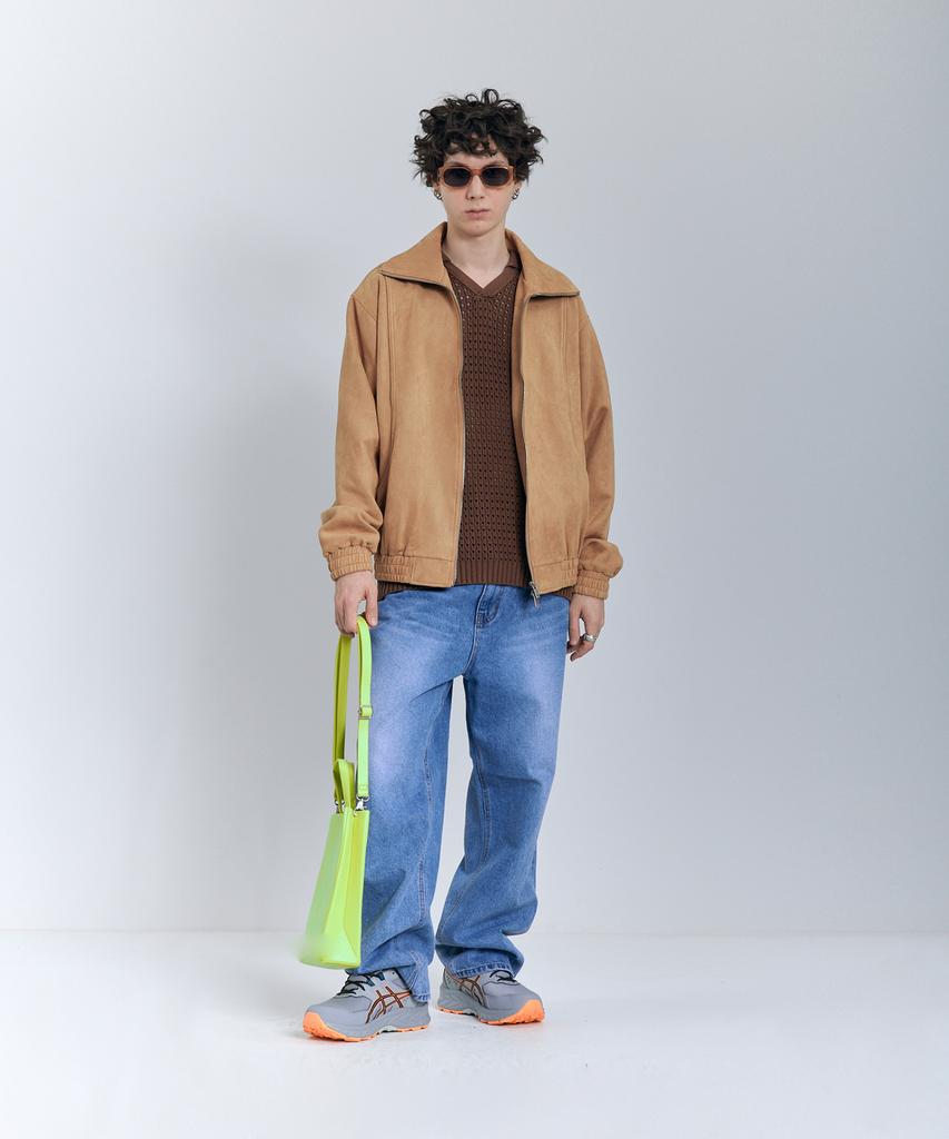 Ironyporno Whiteline 86-Iro253 Curved Bomber Suede Jacket Camel