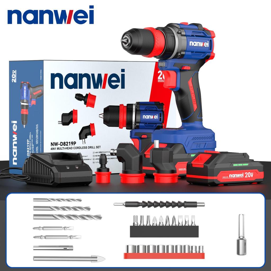 NANWEI 50 Nm 4-in-1 Electric Screwdriver with Multiple Heads ,Brushless Motor ,20 V