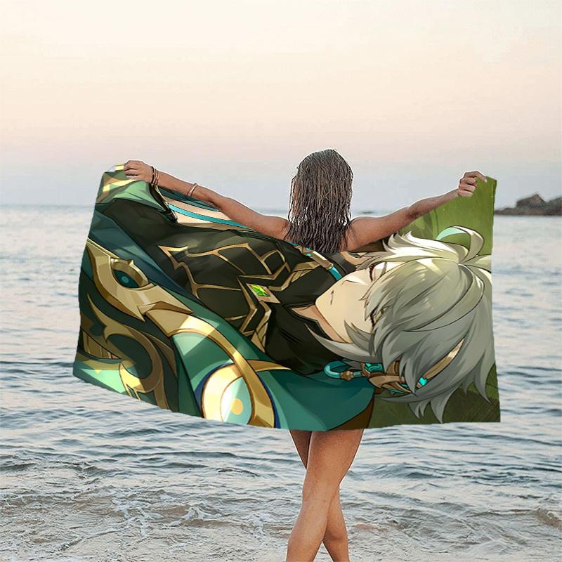 1pc Genshin Impact Alhaitham1 Beach Towel, Beach and Seaside Swimming Pool Equipment, Fashion Pattern, Rectangular, Travel Essentials