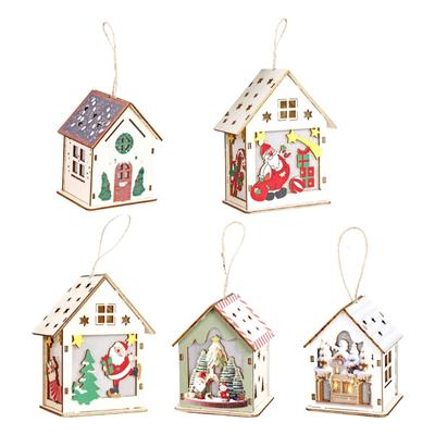 Illuminated Wooden Cottage Ornament Christmas Tree Hanging Decoration For Mantels Door Window Holiday Party Decoration