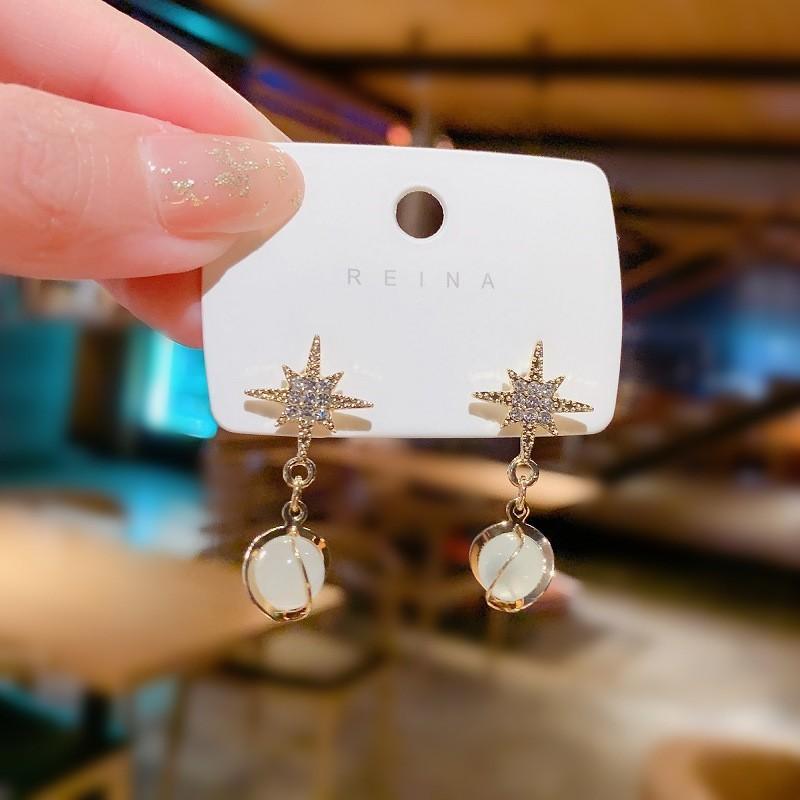 

New Crystal Eight Pointed Star Opal Drop Earrings for Women Temperament European and American Girl Zircon