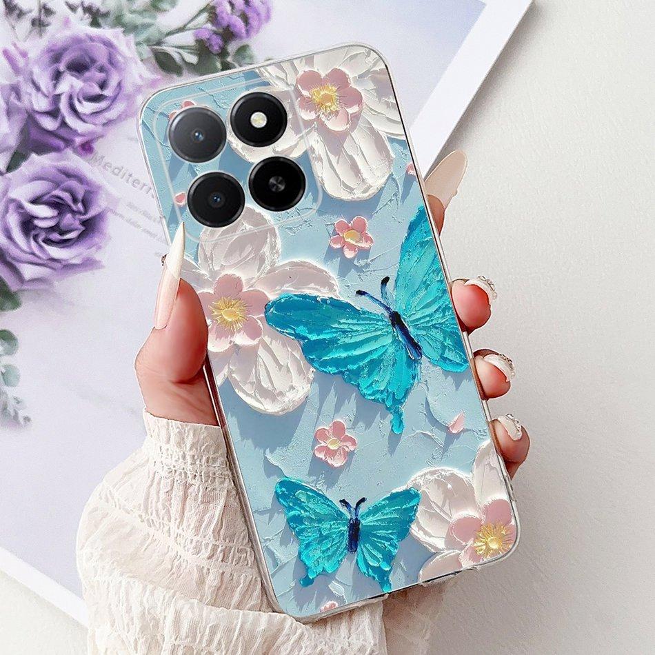 Phone Case For Honor X5b Plus X6b X7b X8b X9b 5G Elegant Flower Cat Painted Soft Silicone TPU Cases
