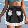 Women Maid Apron Ruffled Waist Apron Halloween Maid Costume Accessories Kitchen Apron with 2 Pocket for Baking Gardening