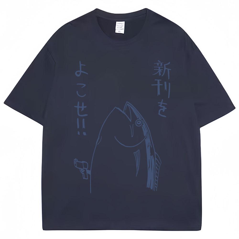 Japanese Style Fish Hold Up Meme Funny Graphic T Shirts Unisex Unisex Vintage Fashion TShirt Cotton Oversized ONeck Casual T Shirt