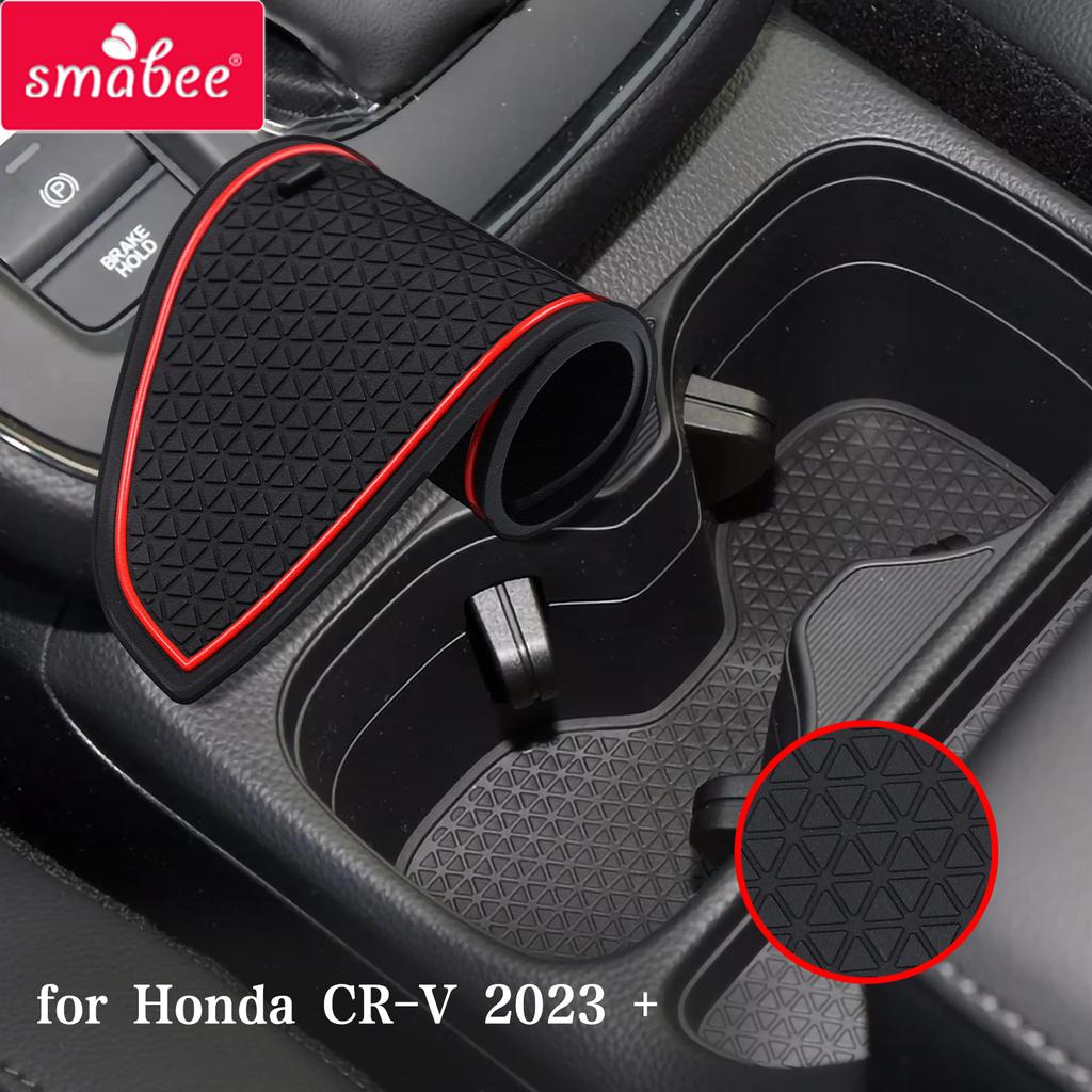 Smabee Anti-Slip Gate Slot Cup Mat for Honda CR-V CRV 2024 + Non-Slip Door Groove Pad Interior Accessories Car Rubber Coaster