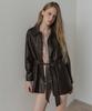 LEFTSEOUL Synthetic Leather Belted Half Jacket [Brown]