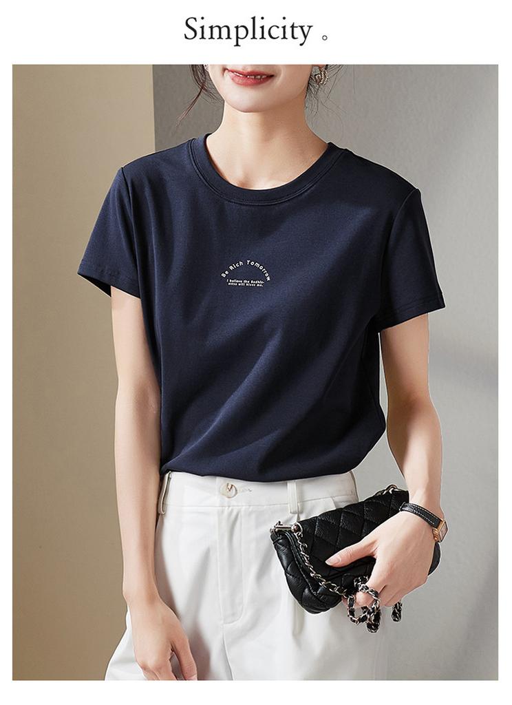 Letter printed round neck short sleeved T-shirt for women in 2026 summer casual versatile pullover top