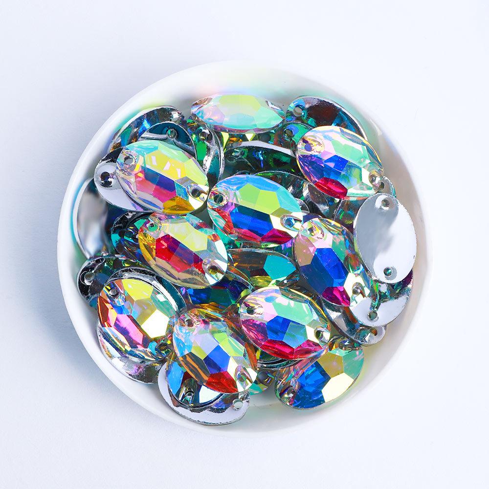 Hand-Sewn Water Drop Resin Rhinestones Brooches - Vintage DIY Clothing Accessories