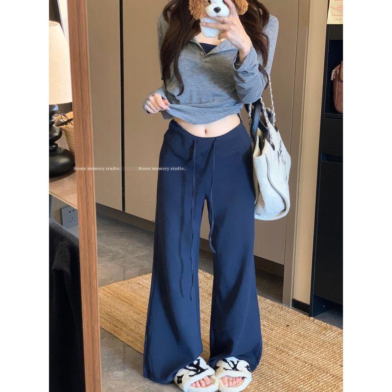 Kumikumi Temperament Half-Open Collar Long sleeves Shirt Inner wear Halter Top Women Autumn Slimming Casual Pants Three-Piece Set